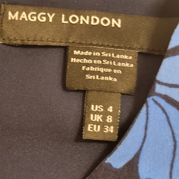 Maggy London Asymmetrical Blue Multicolored Floral Print Scarf Dress - Picture 5 of 7